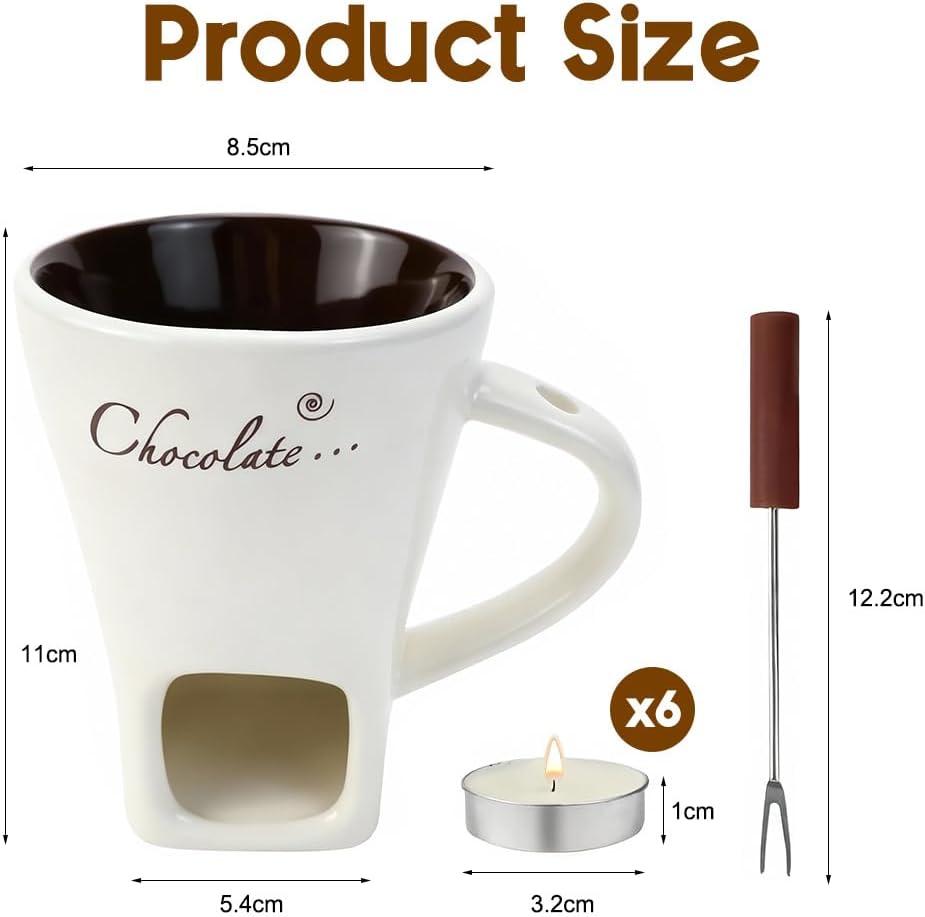 Schokofondue Tasse, 200ML Becher zum Schmelzen von Schokolade, Schokoladen Fondue Becher Set,Keramik