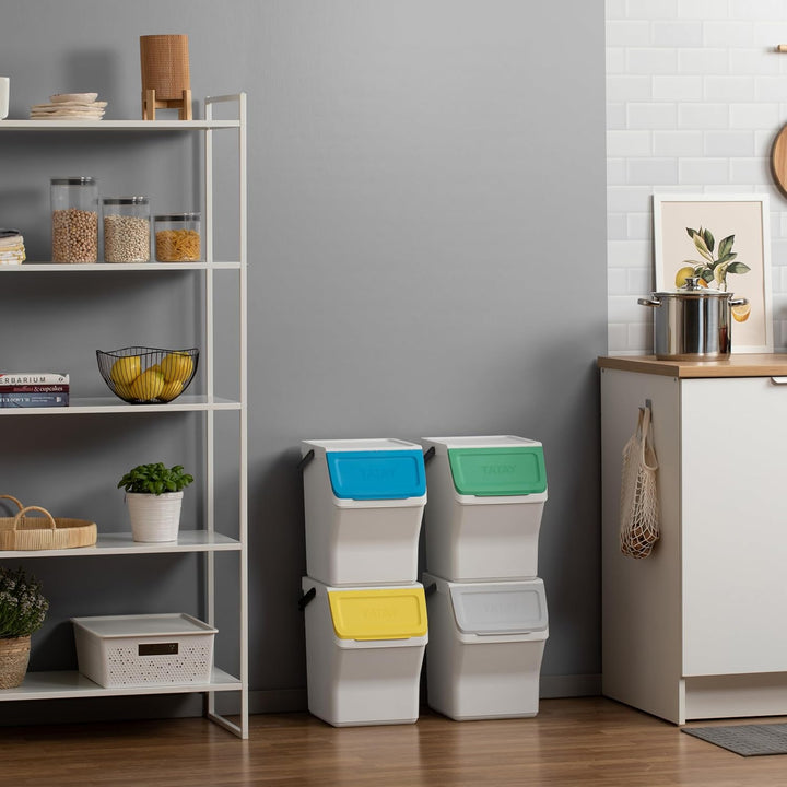TATAY Mülltrennsystem Easy Waste 20L | 4er Set Recycling Behälter | Modular und Stapelbar | Deckel m