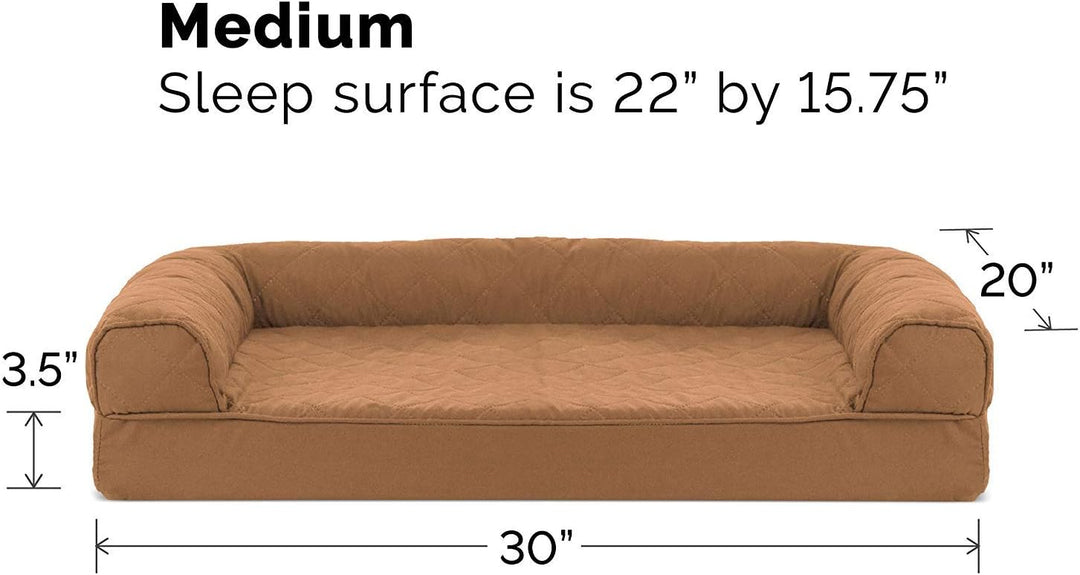Furhaven Medium Orthopedic Dog Bed Quilted Sofa-Style w/Removable Washable Cover - Toasted Brown, Me