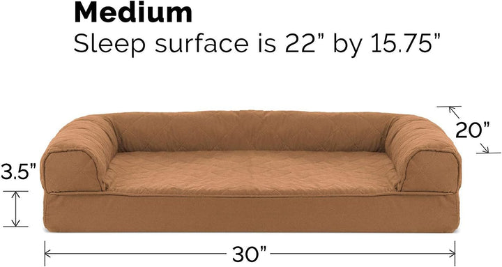 Furhaven Medium Orthopedic Dog Bed Quilted Sofa-Style w/Removable Washable Cover - Toasted Brown, Me