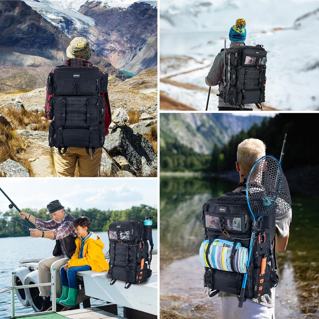 Goture 72L Angelrucksack mit Kühltasche (16L) &amp; Trocken-/Nass-Fach - Verstellbare Fächer Wasserabwei