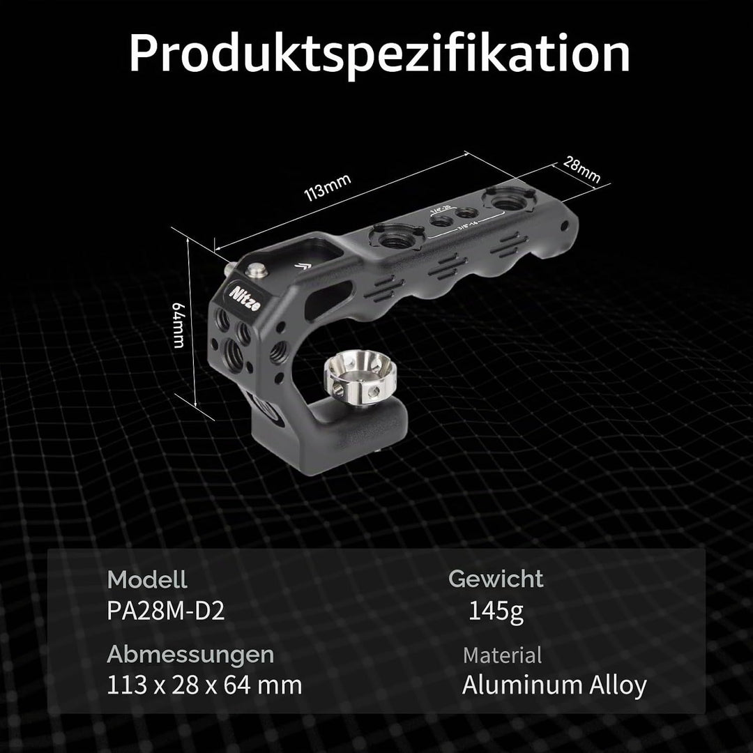 Nitze Top Handle, Mini Handle Grip mit 3/8"-16 ARRI Locating Pins,für Camera Cage, Universal Video R