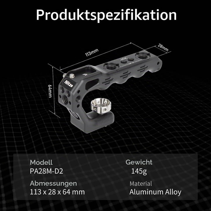 Nitze Top Handle, Mini Handle Grip mit 3/8"-16 ARRI Locating Pins,für Camera Cage, Universal Video R
