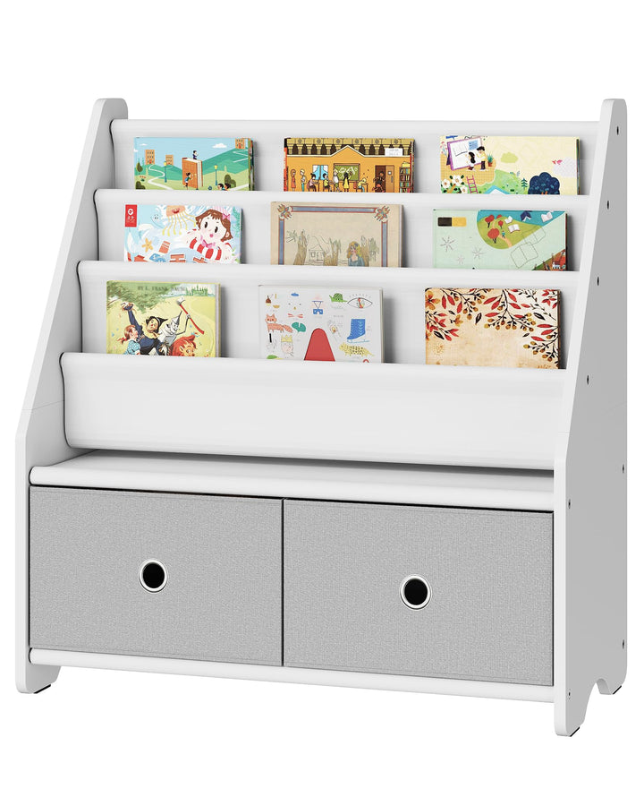 Kinder Bücherregal, Kinderregal, Spielzeug-Organizer, mit 3 Stofffächern und 2 herausziehbaren Spiel