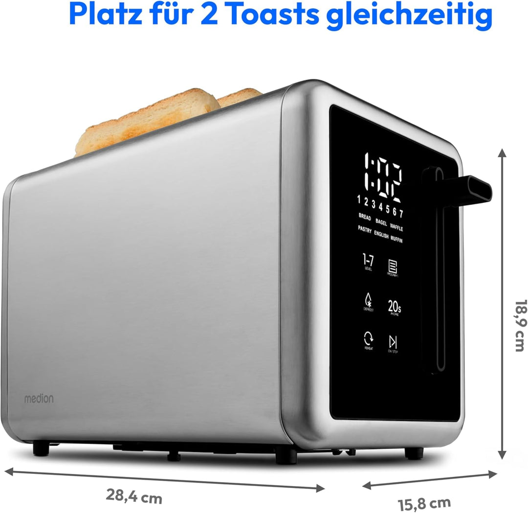 MEDION Toaster 2 Scheiben mit Brötchenaufsatz (7 Bräunungsstufen, 5 Automatikprogramme, 850 Watt, Au