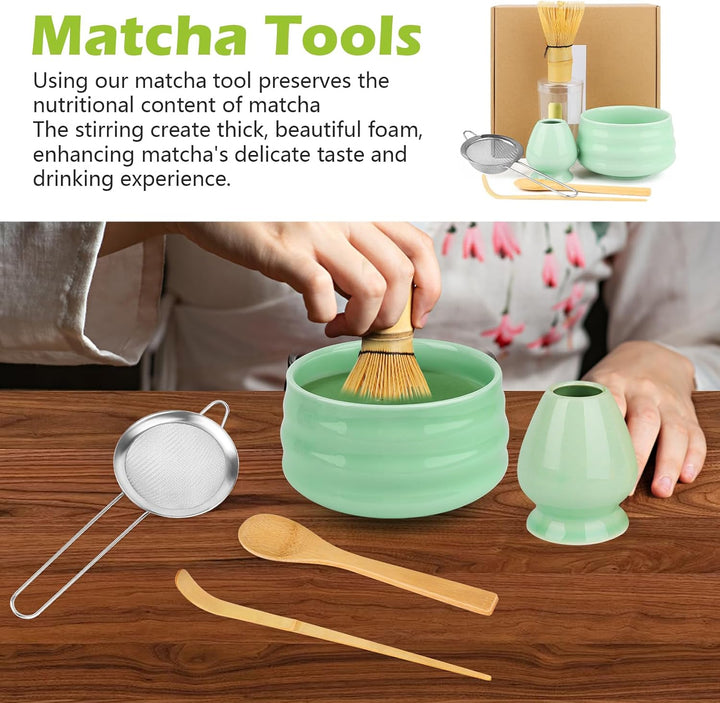 Matcha Set 6 Stück Matcha Besen Set mit Besen, Schaufel, Sieb, Chasen Besenständer, Löffel, Matcha S