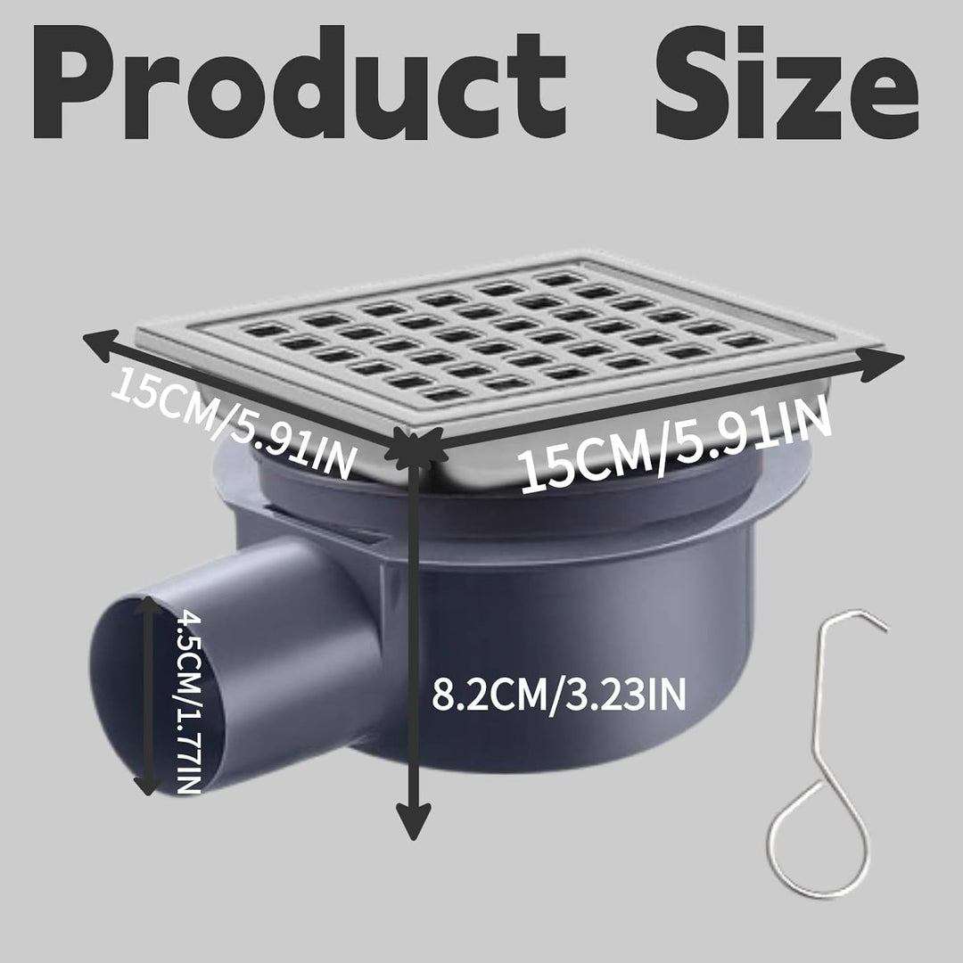 Duschrinne Quadratisch Edelstahl Bodenablauf mit 360° Siphon Geruchsstop, 2 in1 Befliesbar Ablaufrin