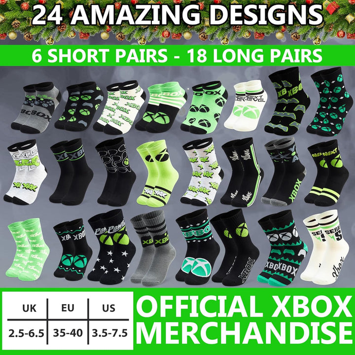 Get Trend XBox Socken Adventskalender 2025 für Kinder Teenager, 24 Paar, 35-40, Bequem & Weich, Coun