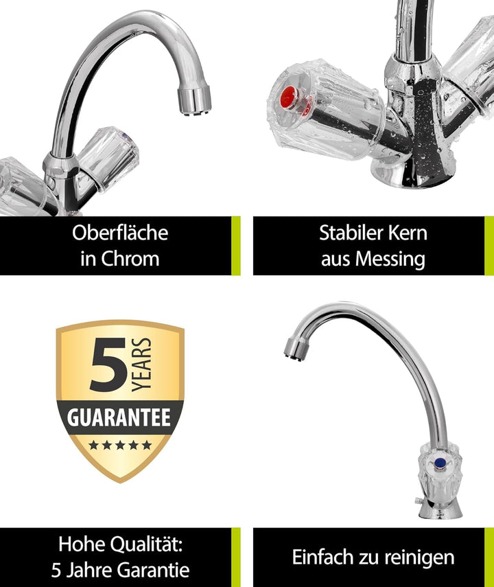 aquaSu® Zweigriffmischer Standard Plus für Waschtisch | Niederdruck | Chrom | Wasserhahn