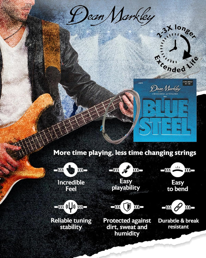 Dean Markley 2679 Blue Steel Saiten für Bassgitarren, Stärke ML .045-.128, 5 Stück, Blue Steel Bass