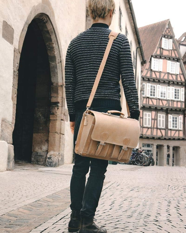 Klassische Aktentasche Lehrertasche aus Leder, für Damen und Herren, in verschiedenen Farben, 600 He