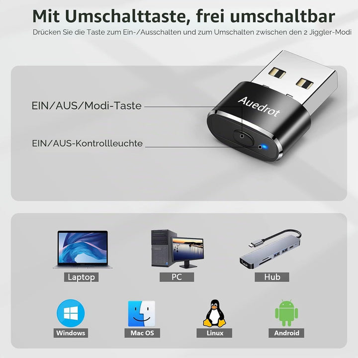 AUEDROT Mouse Jiggler Nicht Nachweisbar USB Mouse Mover mit Schaltertaste, Metall Maus Beweger Autom