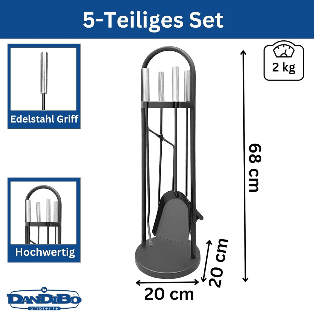 DanDiBo Kaminbesteck Modern Schwarz 5 Teilig Set 96573 Kaminset Kamingarnitur Ofenbesteck