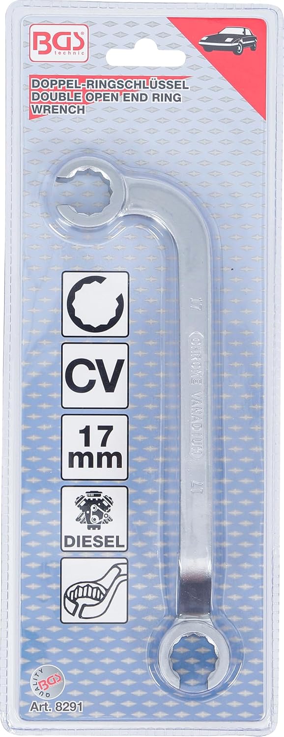BGS 8291 | Doppel-Ringschlüssel, offen | für Diesel-Einspritzleitungen | SW 17 mm