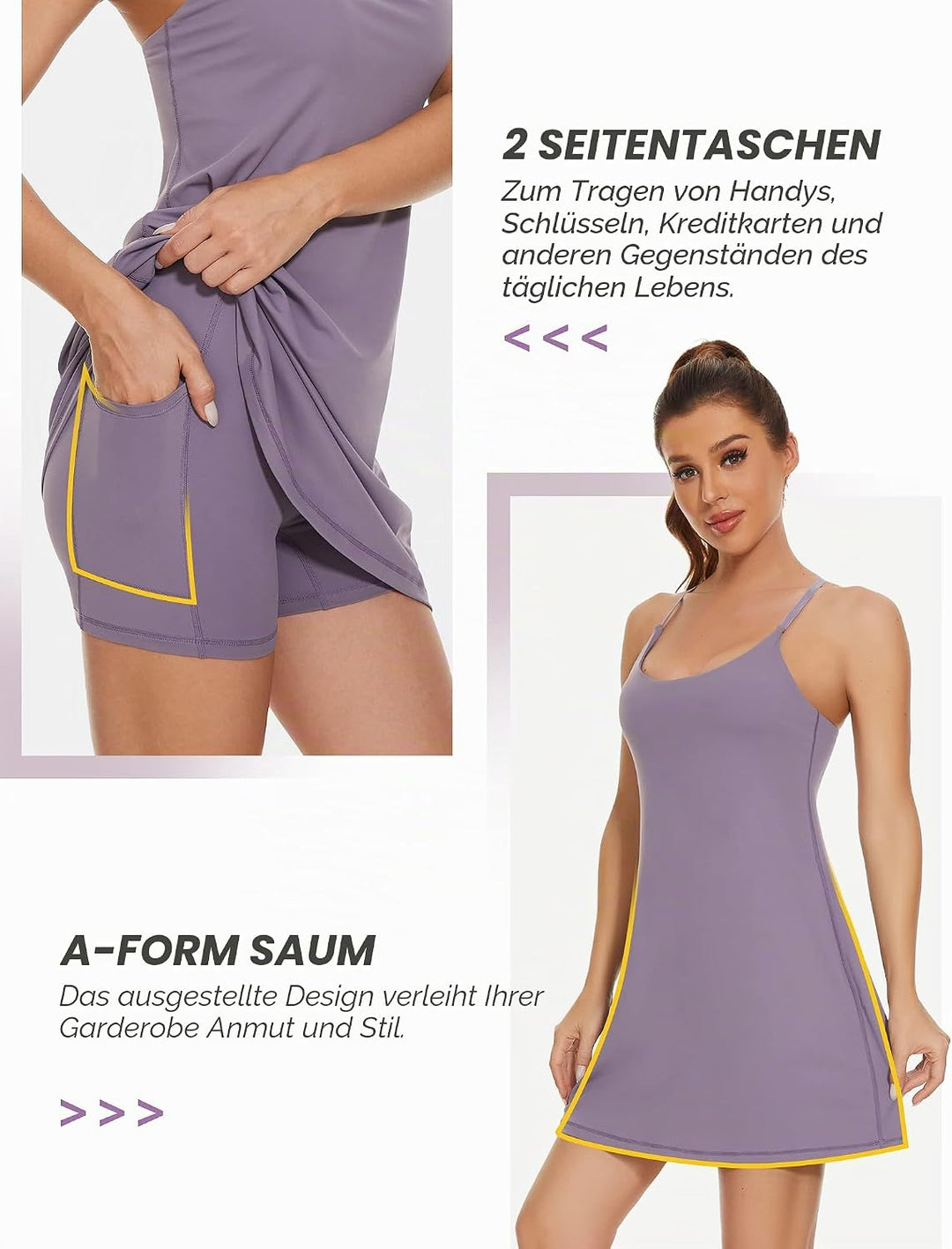 Desol Damen-Tenniskleid, Golf-Trainingskleid mit integrierten BH- und Shorts-Taschen, sportliche Tra