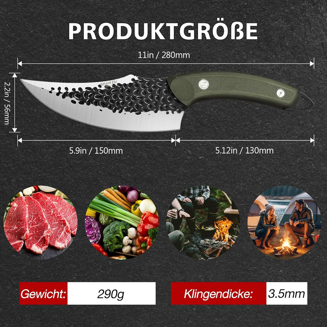 SHAN ZU 15cm Kochmesser Küchenmesser Japanisches Fleischmesser mit Lederscheide Scharf Profi Messer