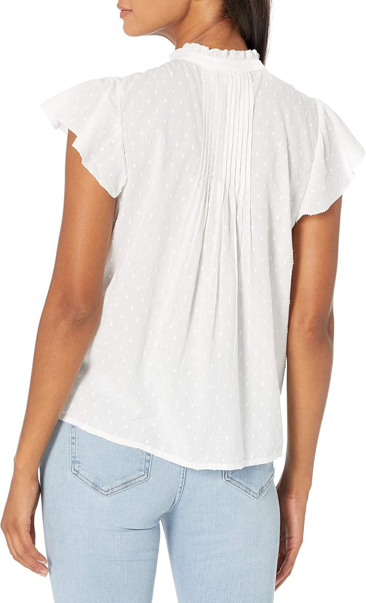 Lucky Brand Damen Flutter Sleeve Crew Neck Poet Top Bluse S Lucky White, S Lucky White