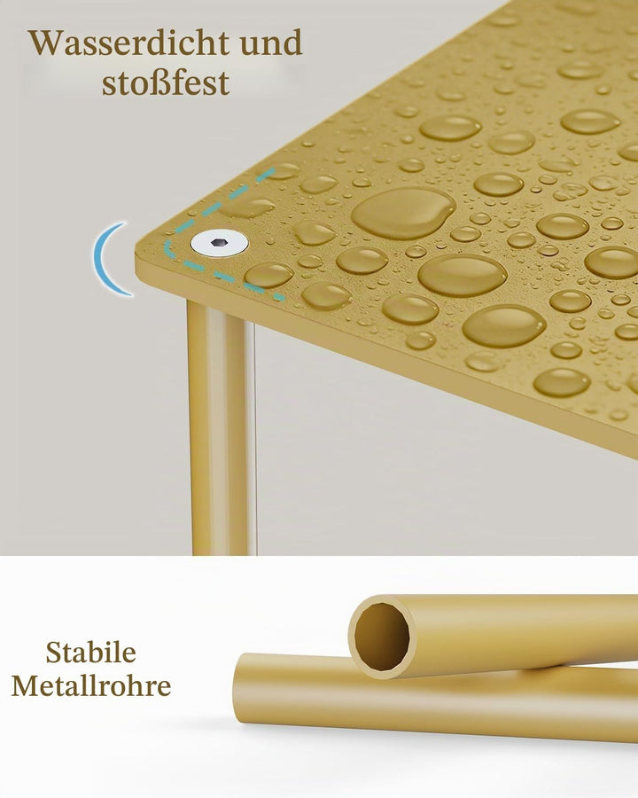 Yawinhe Dreieckiger Beistelltisch,1er Set Metall Klein Couchtisch,Golden | Mobiler Kaffeetisch 2 Ebe