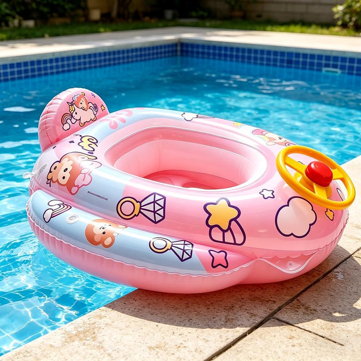 Baby Schwimmring Einhorn, Baby Schwimmhilfen, mit Lenkrad und Sitz, Einhorn Aufblasbarer Schwimmring