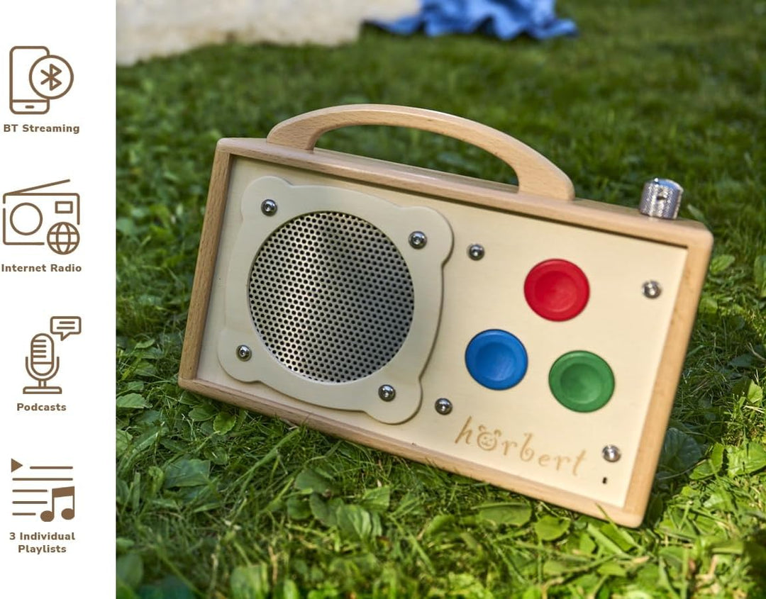 hörbert 3.0 für Kinder + deutsche Inhalte. Mit 3 Playlists, SD-Card, Mikrofon, USB-C Ladeanschluss,