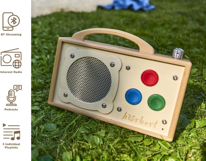hörbert 3.0 für Kinder + deutsche Inhalte. Mit 3 Playlists, SD-Card, Mikrofon, USB-C Ladeanschluss,