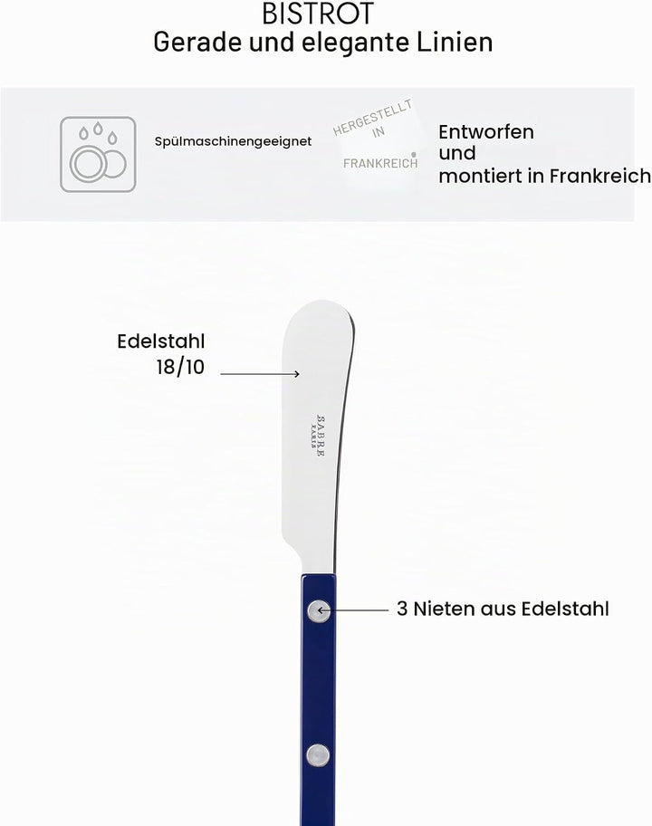 SABRE PARIS - 2er Set Buttermesser 14 cm - Bistrot - Ideal Für Butter, Aufstrich - Edelstahl &amp; Nylon