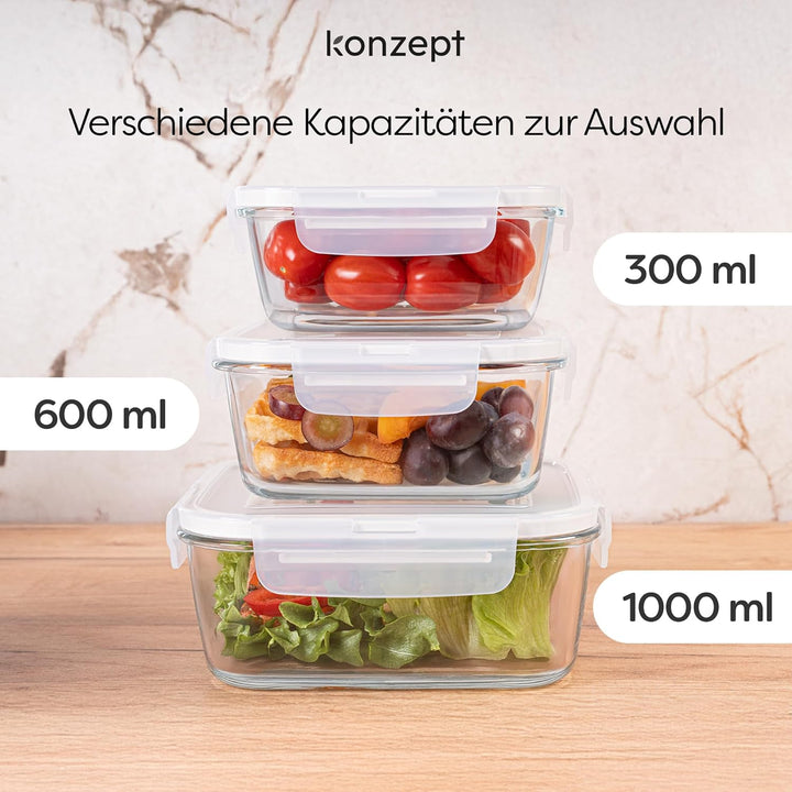 Konzept 11 - Frischhaltedose aus Glas (2 Stk 600 ml) Glasbehälter Mit Deckel für Lebensmittel Set, V