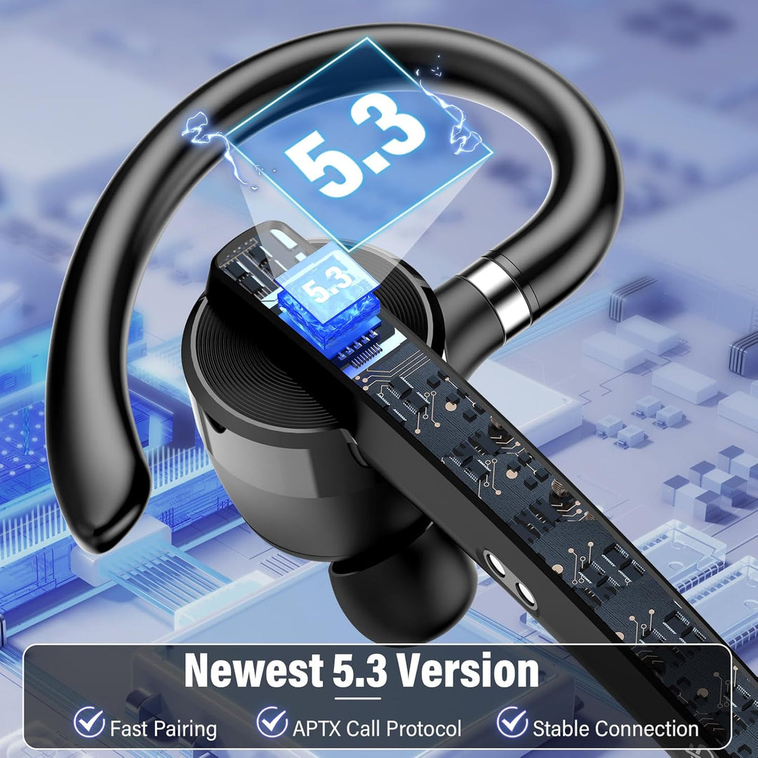 Bluetooth Headset V5.3, Wireless Freisprech Telefon mit CVC 8.0/ENC Dual Mic, APTX, Mute Zwei-Geräte