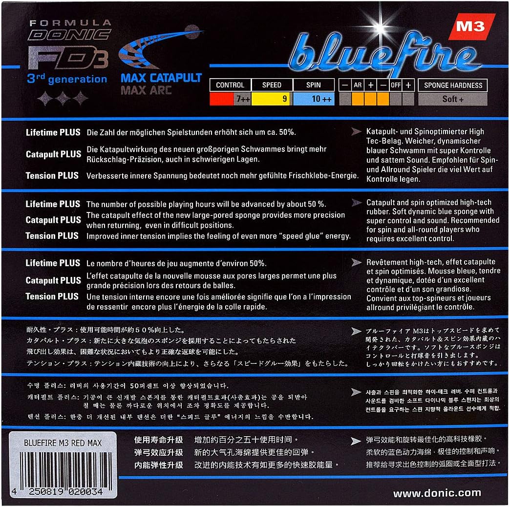 DONIC Bluefire M3 Tischtennis-Belag Rot max, Rot max