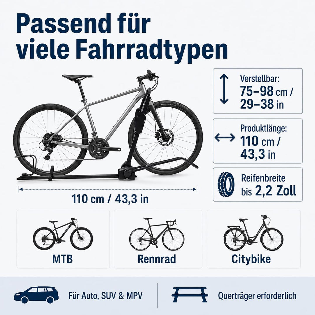 Fahrrad Dachträger E-Bike mit Diebstahlschutz für Auto SUV bis 38 Zoll