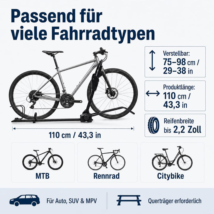 Fahrrad Dachträger E-Bike mit Diebstahlschutz für Auto SUV bis 38 Zoll