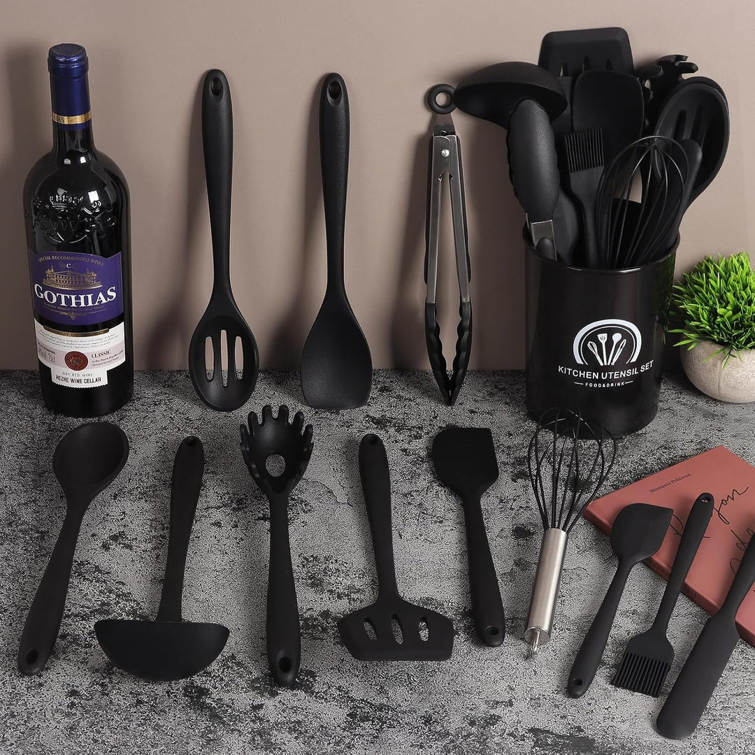 13 Stücke Küchen Kochutensilien Set, Silikon Küchenhelfer Set mit Utensilienhalter, Hitzebeständiger
