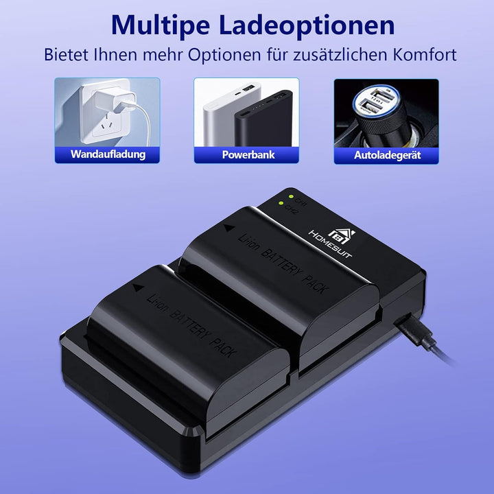 Homesuit LP-E6 LP-E6N Akku und USB Dual Ladegerät für Canon 5D Mark II III IV, 5Ds, 6D, 70D, 80D und