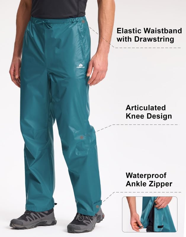 Pioneer Camp Regenhose Herren Wasserdicht 20000mm Leichte Packbar Fahrrad Überhose Winddichte Atmung