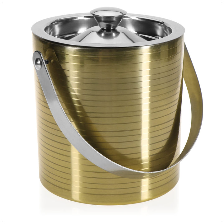 com-four® Eis-Eimer aus Edelstahl - Eis-Würfel-Behälter doppelwandig mit Deckel und Henkel - Sekt &