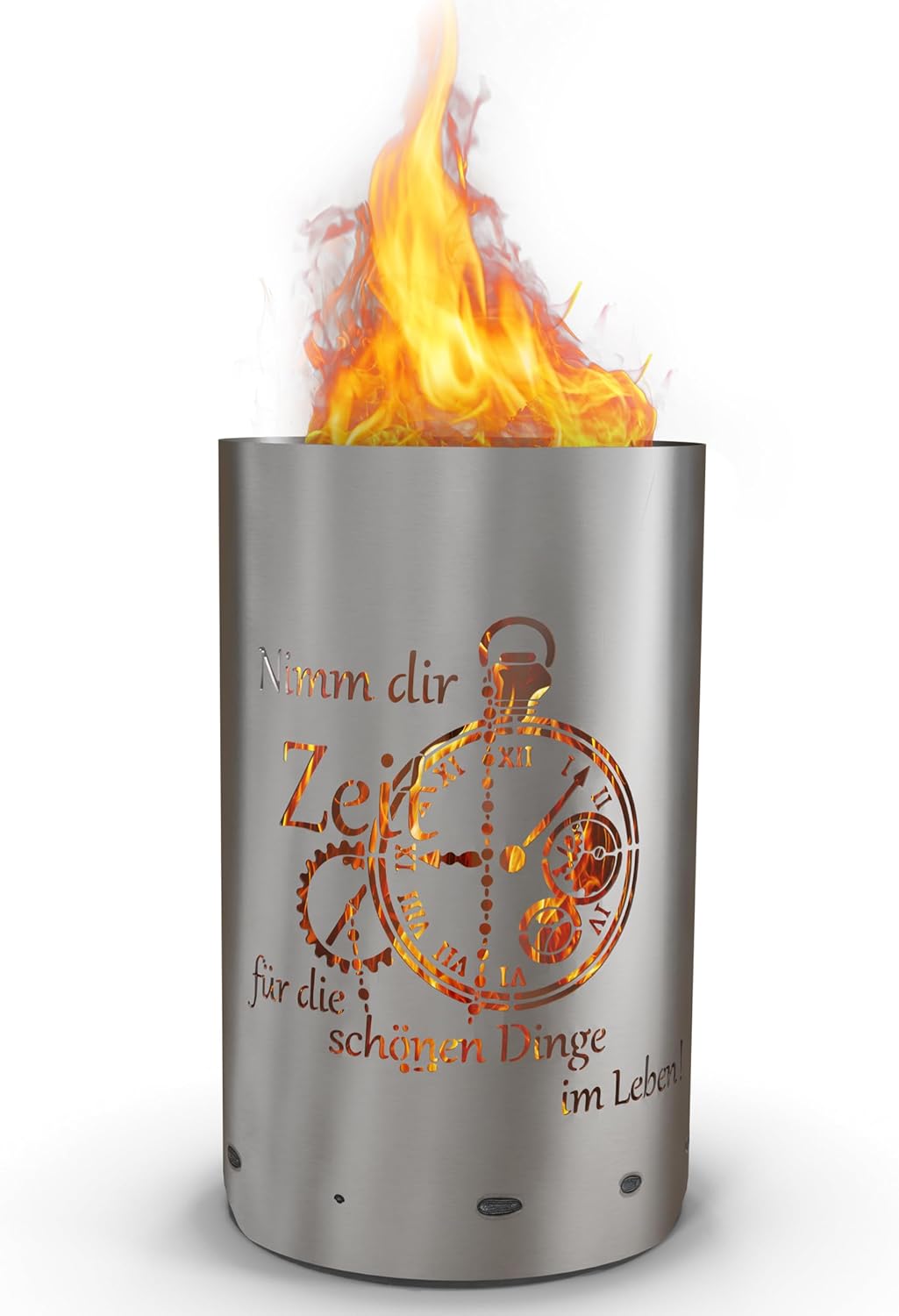 Feuertonne Feuerkorb mit Zeit Motiv - Nimm dir Zeit für die schönen Dinge im Leben - Gartenfeuer Lag