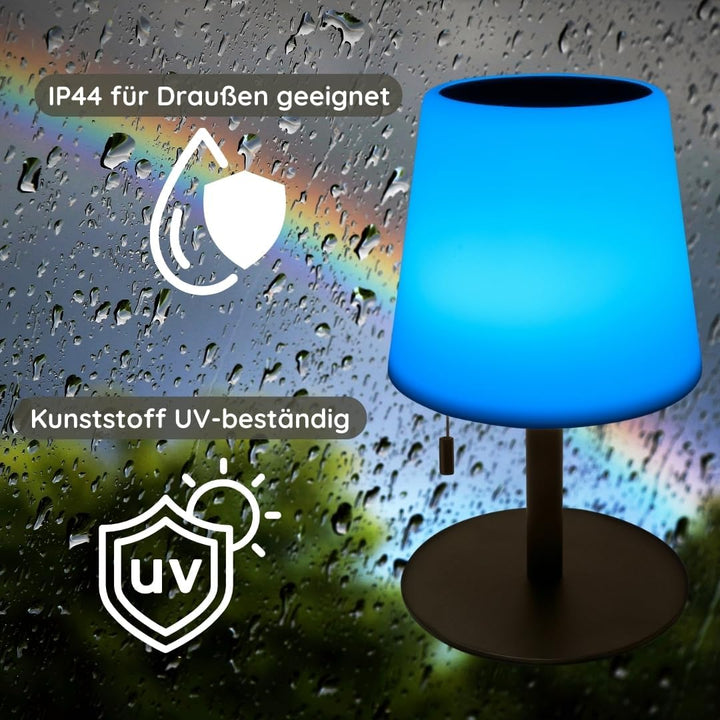 SCHWAIGER Solar Lampe aussen Tischleuchte RGB LED IP44 wetterfest dimmbar 3 Lichtmodi Solarpanel 15h