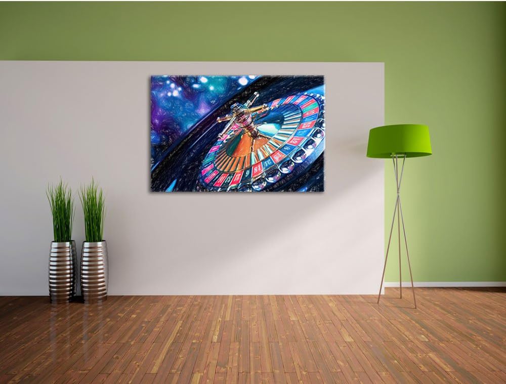 Pixxprint Roulettetisch / 100x70cm Leinwandbild bespannt auf Holzrahmen/Wandbild Kunstdruck Dekorati