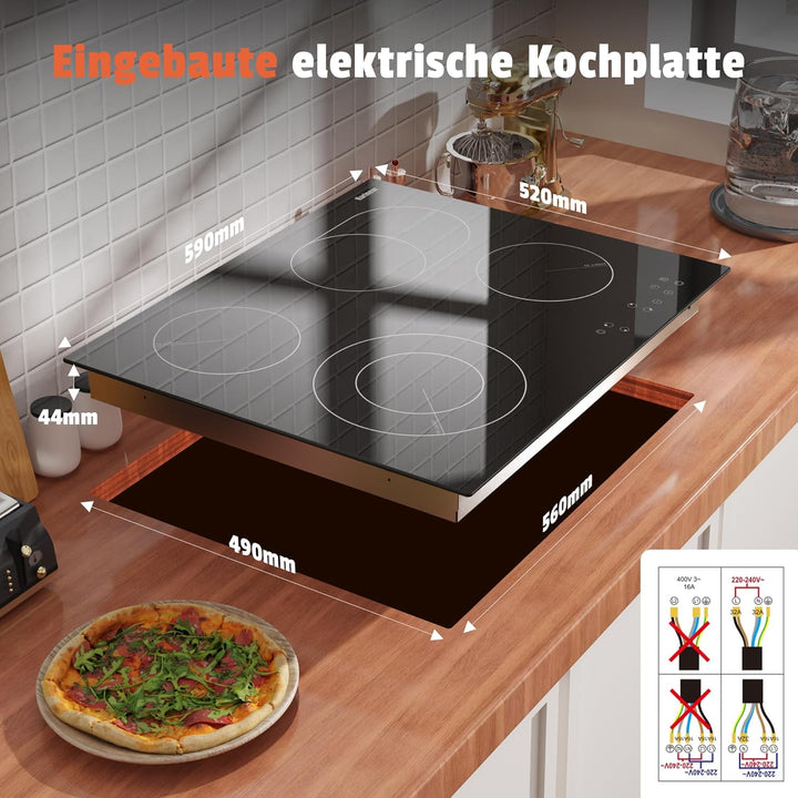 Karinear Glaskeramikkochfeld 4 Platten, Kochfeld Keramik Autark mit Doppelter Ausziehbarer Zone, Tou