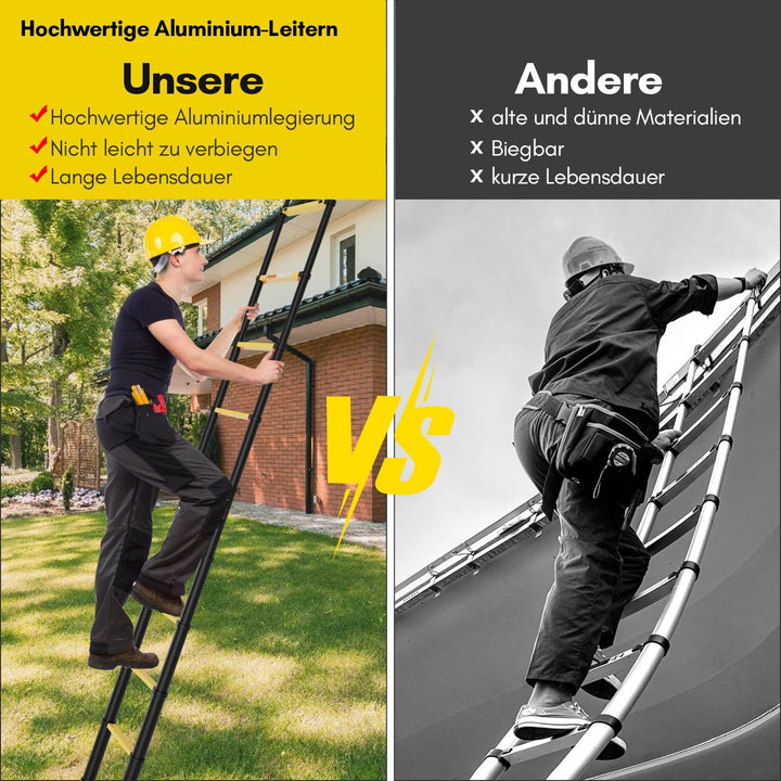 Eulenke 3,8M Teleskopleiter, Rutschfester Aluminium Multifunktionsleiter mit 2 Haken, Ausziehleiter