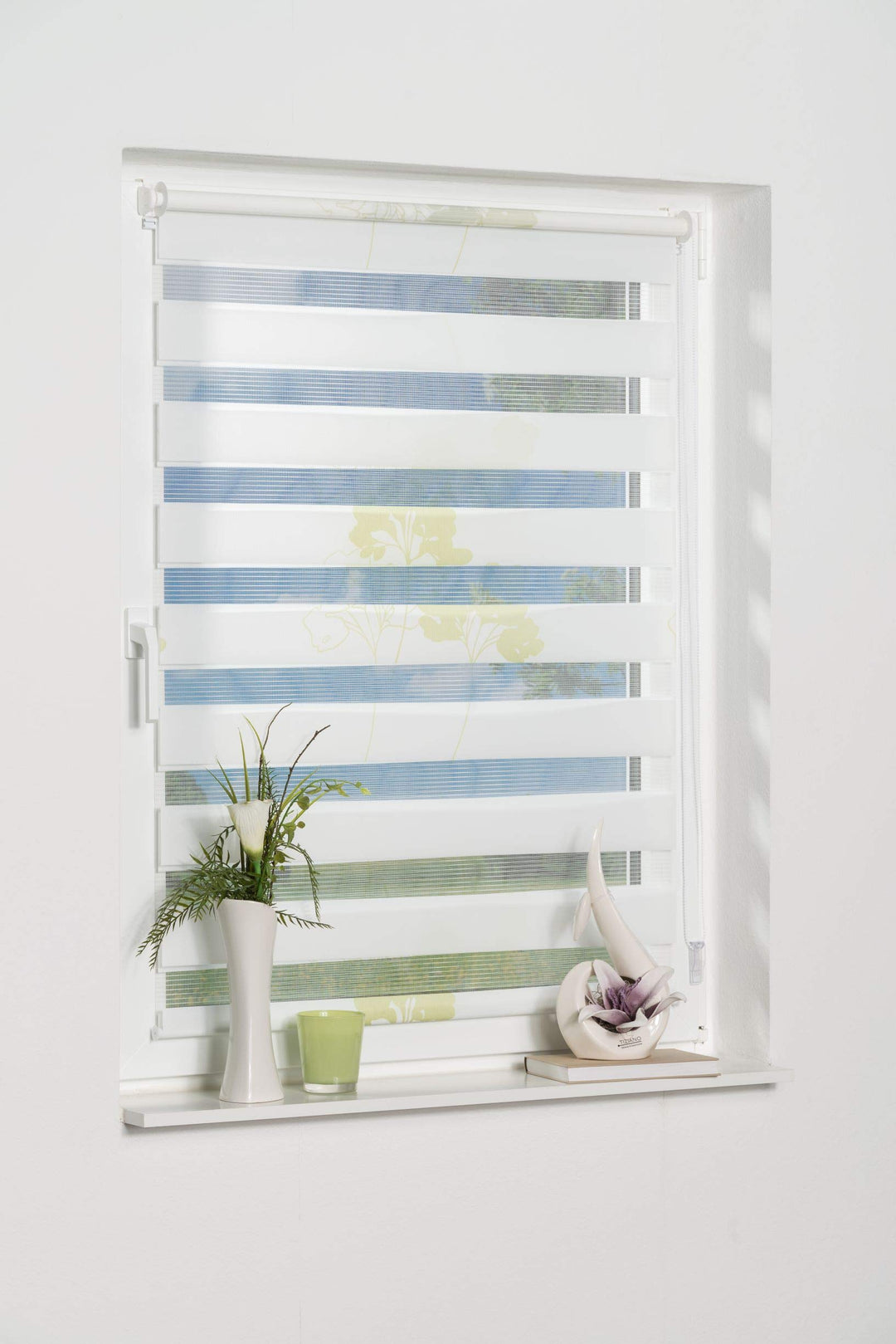 K-home Klemmfix Doppelrollo Denia ohne Bohren Grün 100 x 150 cm (B x L) Design:Blume Blume (Grün) 10