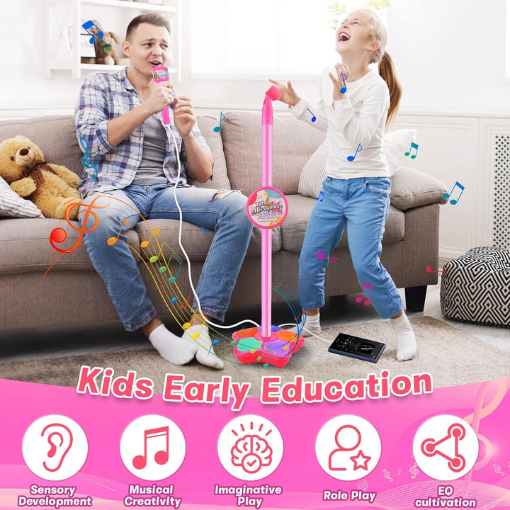 Vibbng Mädchenmikrofon mit Ständer, Verstellbares Kindermikrofon mit Stativ Kinder, Kids Microphone