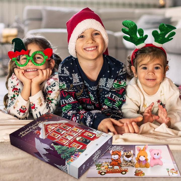 Adventskalender 2025 mit 24 Stück plüschtier Schlüsselanhänger Kleine Geschenke für Kinder Weihnacht