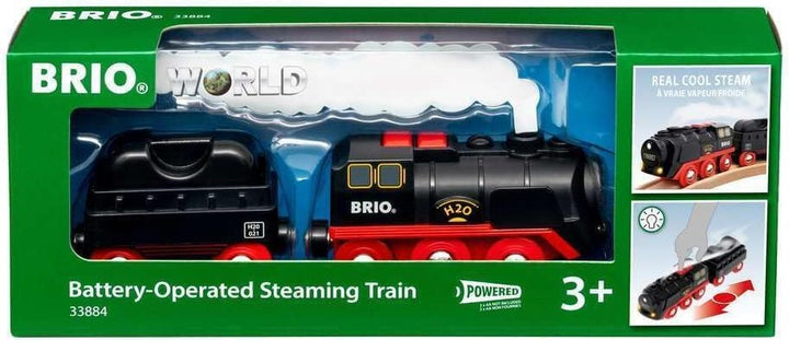 BRIO World 33884 Batterie-Dampflok mit Wassertank &amp; World 33754 Magnetisches Glockensignal - Eisenba