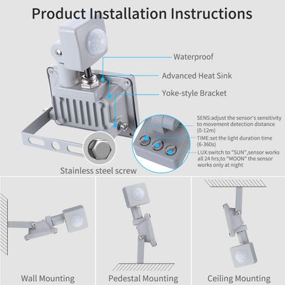 NIKEEYEN 2er Pack 10W LED Strahler mit Bewegungsmelder, Wasserdicht IP65 6500K Kaltes Weiss LED Flut