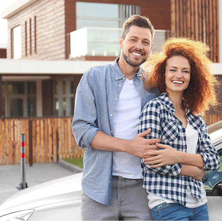 Relaxdays 1 x Absperrpfosten eckig, Parkplatzsperre klappbar, mit Warnstreifen, 3 Schlüssel, HxBxT: