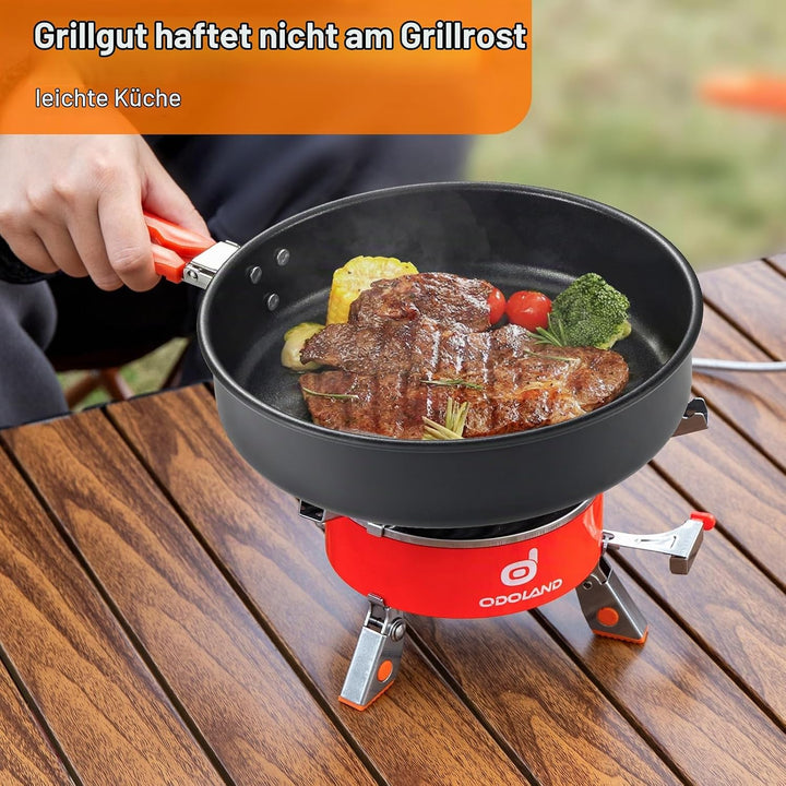 Odoland Camping Kochgeschirr Set mit Camping Topf, Camping Bratpfanne, Camping Kochset für Camping O