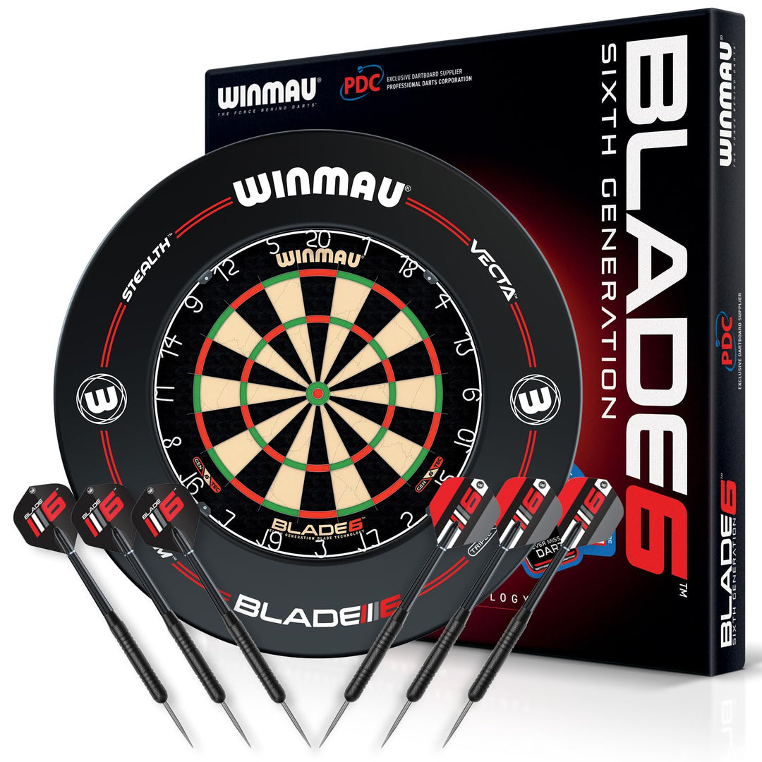 WINMAU Blade 6 Professionelle Bristle Klassische Dartscheibe with Surround und Darts Set (2 Sätze Da