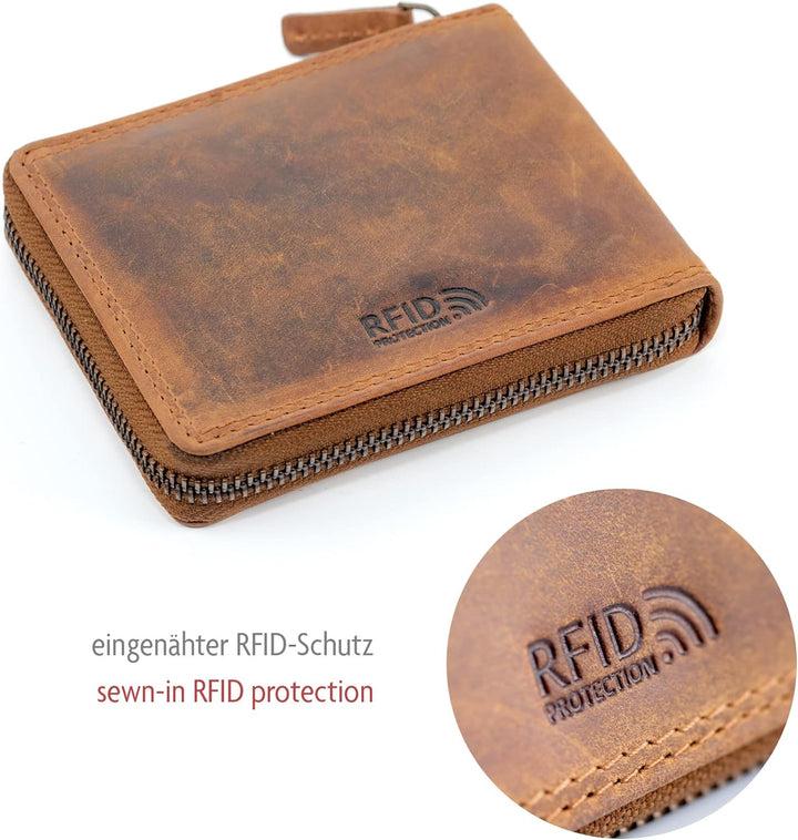 Fa.Volmer ® Herren Leder Geldbörse mit umlaufenden Reissverschluss - echtes Rindsleder - RFID-Schutz
