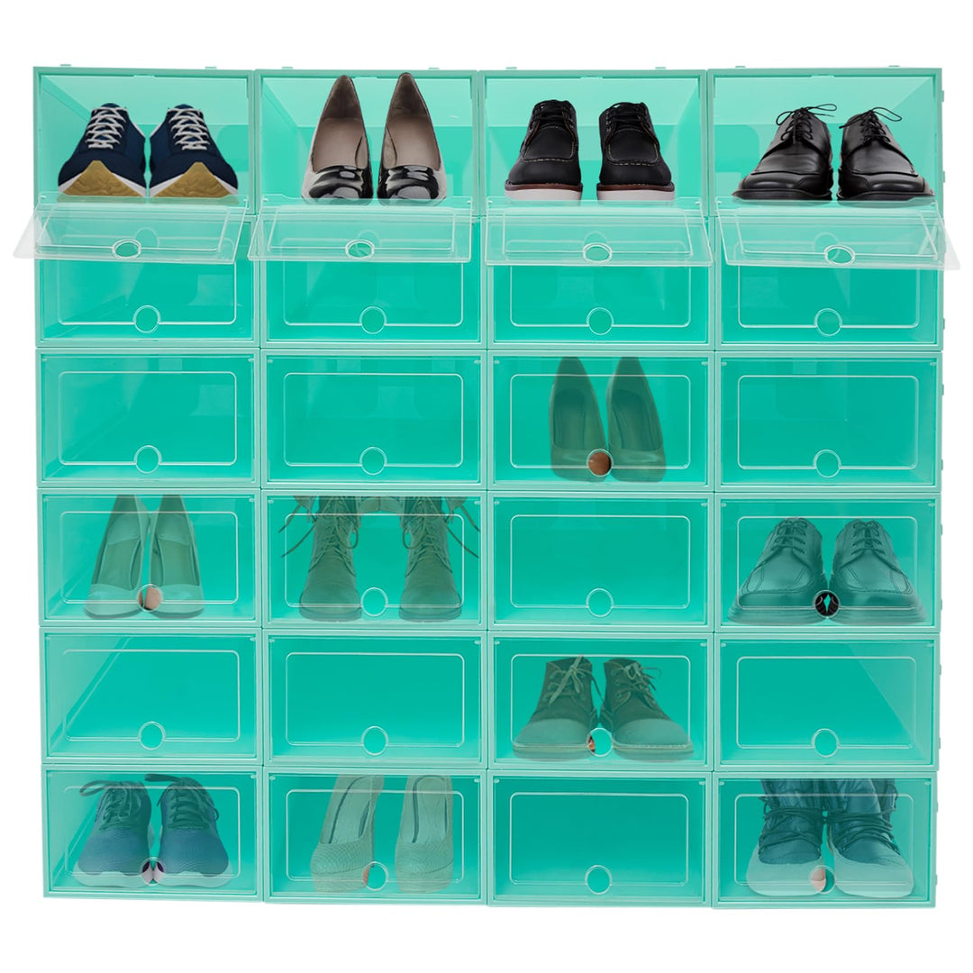 Schuhboxen, 24 Stück, stapelbar, mit transparentem Deckel, faltbar, Organizer, für Damen/Herren (Ede
